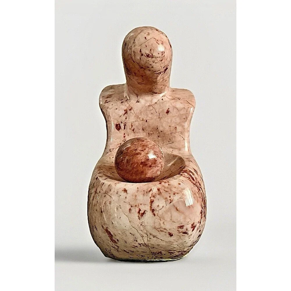 VINTAGE PINK MARBLE SCULPTURE- Abstract Mother & Child, Mid Century Modern 7